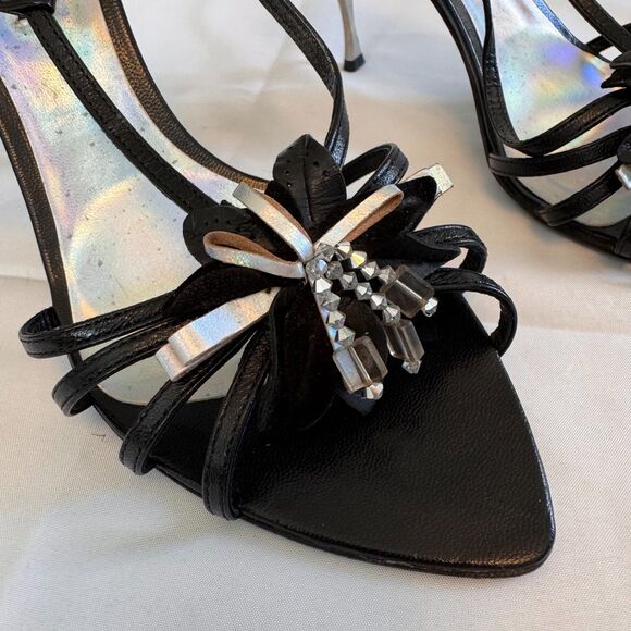 Mario Bologna Black Silver Strappy Sandal Stilleto Size 8.5 - Picture 2 of 8